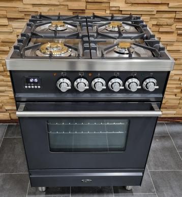 🔥Luxe Fornuis Boretti 60 cm antraciet & rvs 300 graden oven