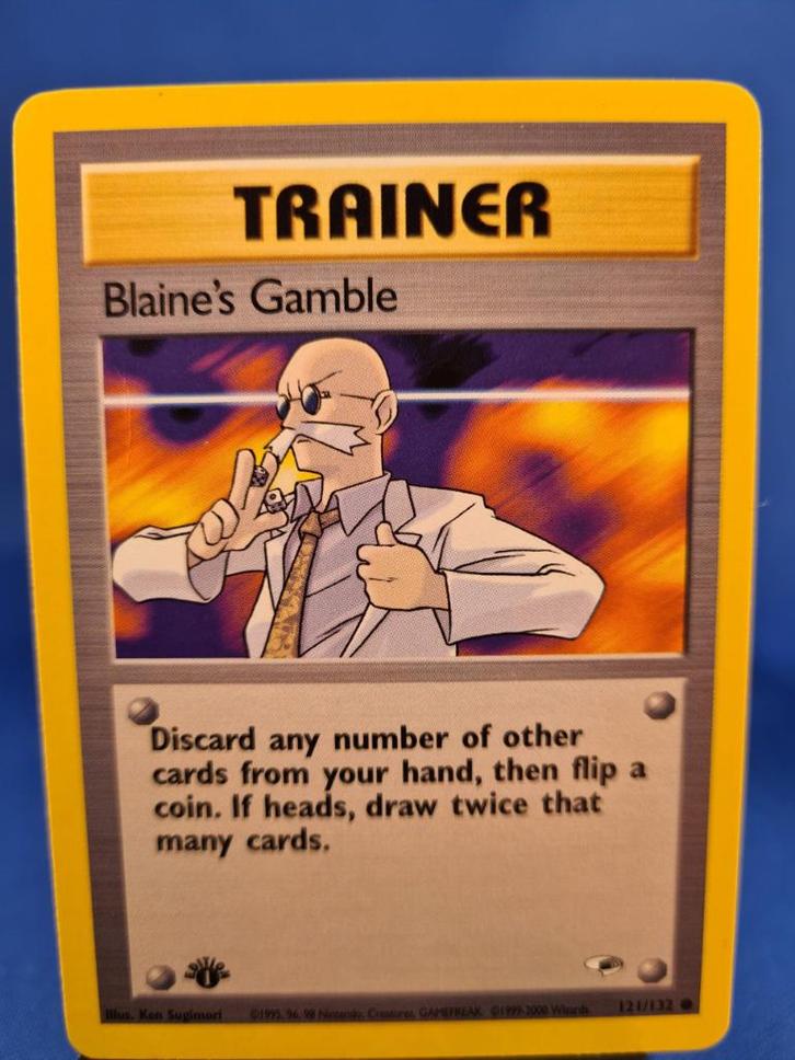 Blaine's Gamble 121/132 - Gym Heroes (1st edition), Hobby en Vrije tijd, Verzamelkaartspellen | Pokémon, Gebruikt, Verzenden