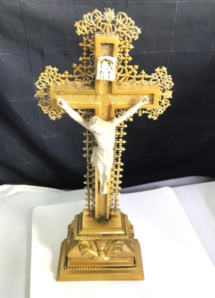 Kruis Crucifix goud verguld biscuit Antiek😍🙏🤗, Antiek en Kunst, Antiek | Religieuze voorwerpen, Ophalen of Verzenden