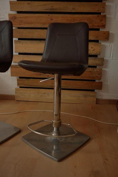 Donkerbruine Barstoelen 4 stuks Softline, Huis en Inrichting, Barkrukken, Gebruikt, 60 tot 90 cm, Leer, Metaal, 4 krukken, In hoogte verstelbaar