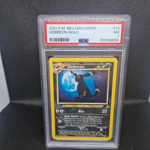 Umbreon Holo Neo Discovery PSA 7, Hobby en Vrije tijd, Verzamelkaartspellen | Pokémon, Zo goed als nieuw, Ophalen of Verzenden