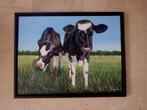 2 vaches au pré vers 2000 - signé Jacqueline, Antiquités & Art, Art | Peinture | Classique, Enlèvement ou Envoi