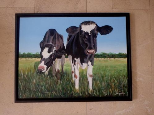 2 koeien in de wei ca. 2000 - gesigneerd Jacqueline, Antiek en Kunst, Kunst | Schilderijen | Klassiek, Ophalen of Verzenden