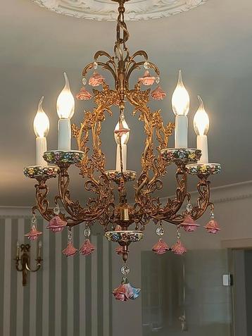 Bronzen Luchter met 5 lichtpunten.., Enlèvement, Utilisé