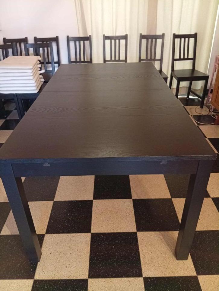 TABLE + 2 ALLONGES + 8 CHAISES + 8 COUSSINS, Huis en Inrichting, Tafels | Eettafels, Zo goed als nieuw, 50 tot 100 cm, 200 cm of meer