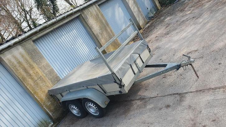 Remorque double essieux 750kg Aluminium avec bâche, Autos : Divers, Remorques, Comme neuf, Enlèvement ou Envoi