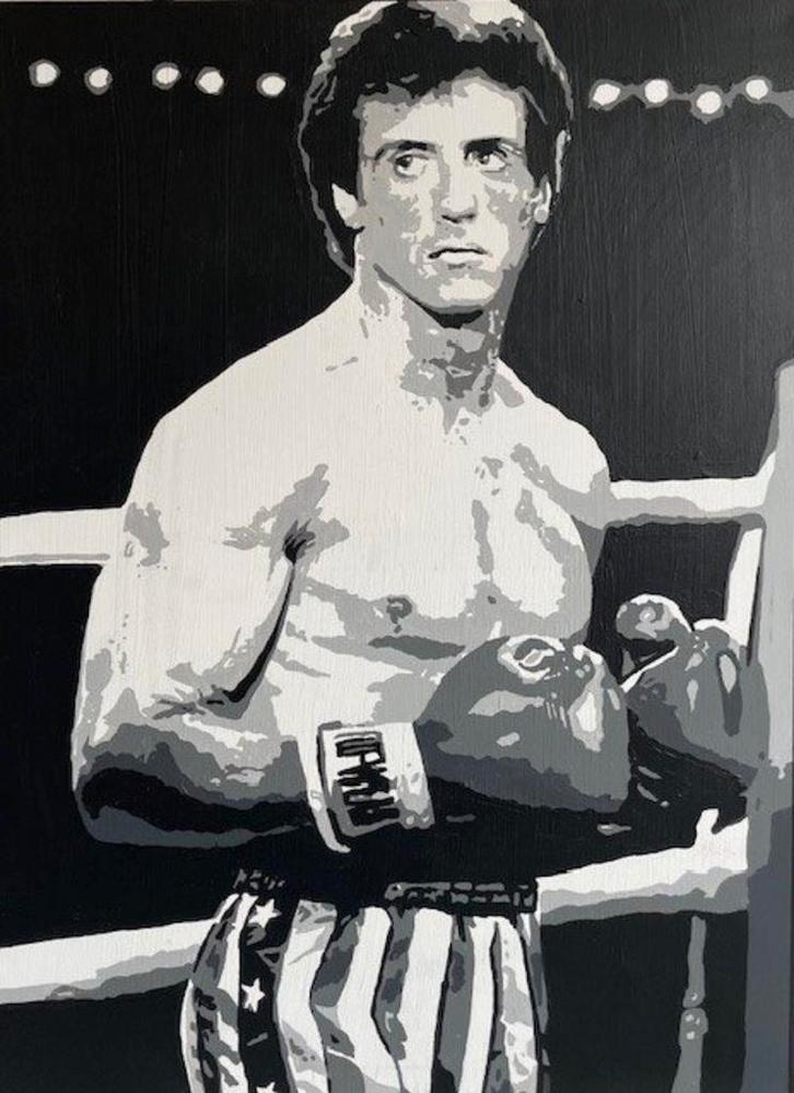 ROCKY SYLVESTER STALLONE PAINTING ARTIST GERKE RIENKS, Collections, Cinéma & Télévision, Neuf, Film, Enlèvement ou Envoi