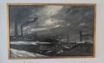 Tableau XXL – signé Emile Lammers – port industriel, Antiquités & Art, Enlèvement