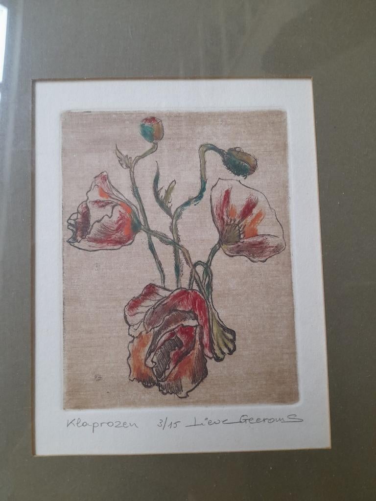 Lieve Geeroms ets De Klaprozen, Antiek en Kunst, Kunst | Litho's en Zeefdrukken, Ophalen of Verzenden
