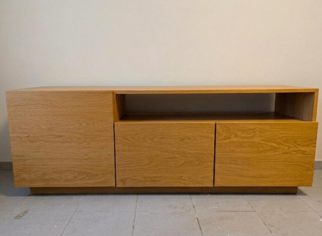 eiken tv-meubel (vol hout), Moins de 100 cm, 150 à 200 cm, Comme neuf, Enlèvement