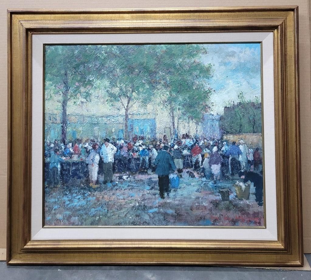 Maurice DE MEYER, druk geanimeerd markttafereel, Ophalen of Verzenden