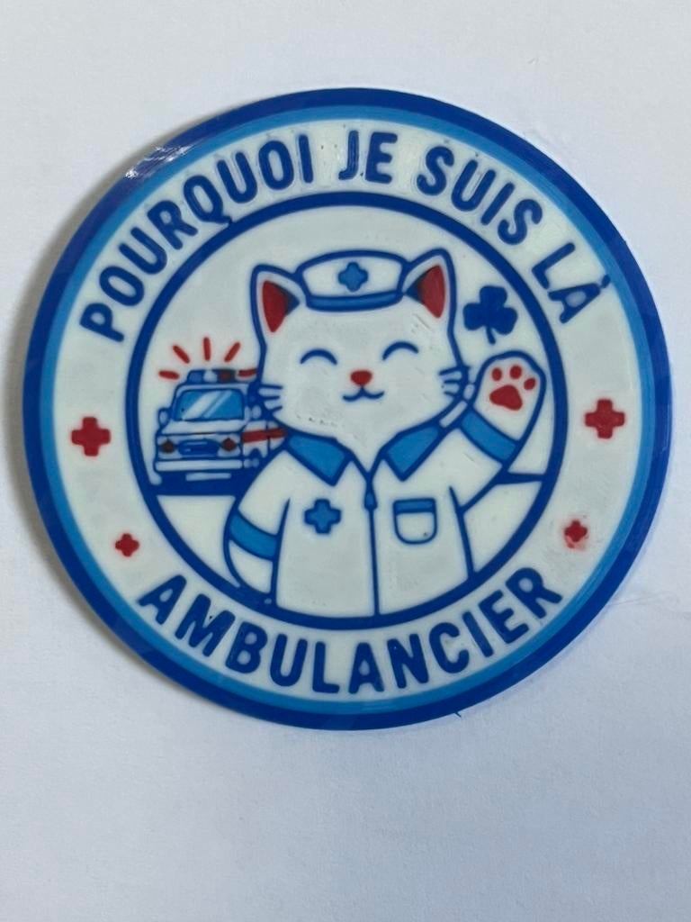 Patch velcro chat blanc ambulancier pourquoi je suis la, Collections, Scoutisme, Comme neuf, Autres types, Enlèvement ou Envoi
