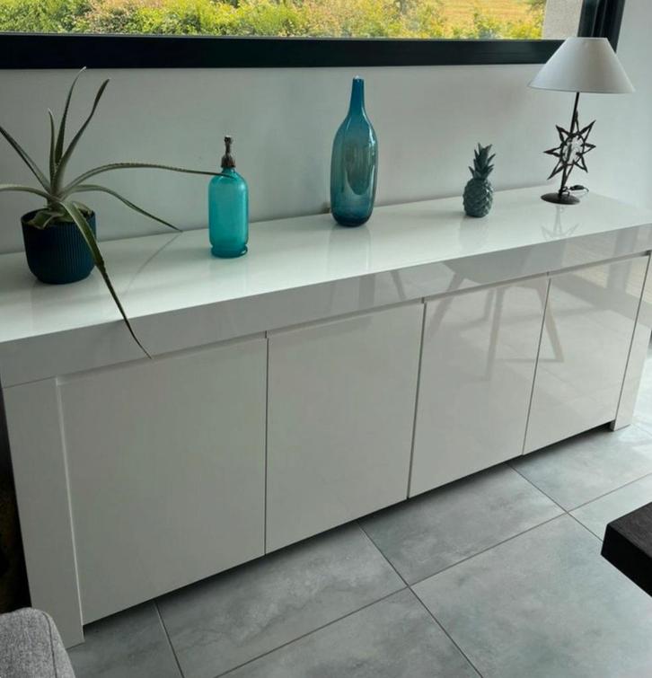 ***SUPERBE BUFFET/DRESSOIR DESIGN BLANC LAQUÉ - 210 cm -, Maison & Meubles, Armoires | Dressoirs, Enlèvement