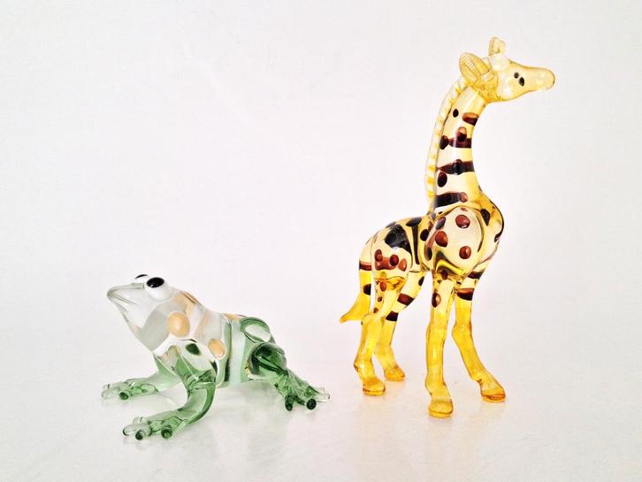 art en verre girafe et grenouille, Collections, Statues & Figurines, Comme neuf, Animal, Enlèvement ou Envoi