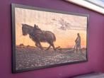 Schilderij ‘boer met paard en ploeg bij zonsondergang’, Antiek en Kunst, Ophalen