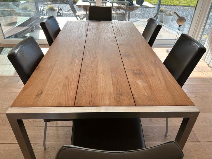 Table à manger -  bois et pieds inox, Maison & Meubles, Tables | Tables à manger, Comme neuf, 50 à 100 cm, 150 à 200 cm, Cinq personnes ou plus