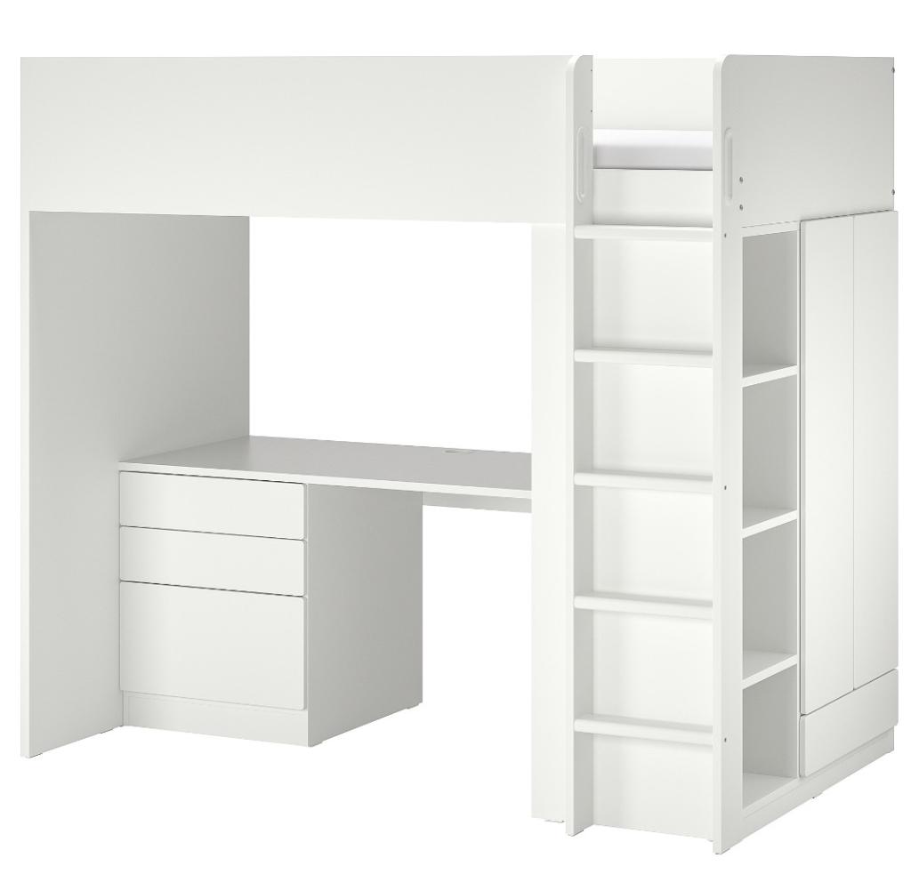SMÅSTAD hoogslaper met bureau en 4 laden, Enfants & Bébés, Chambre d'enfant | Lits superposés & Lits mezzanines, Utilisé, Lit mezzanine