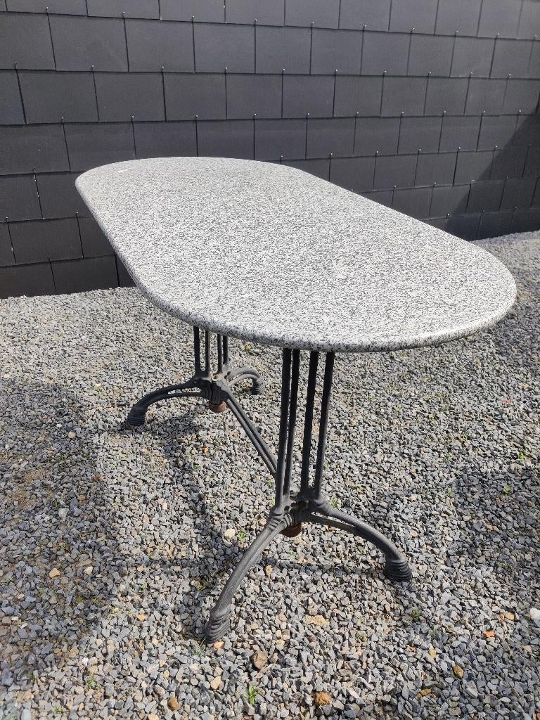 Vintage tuintafeltje met ovaal marmeren blad, Ophalen