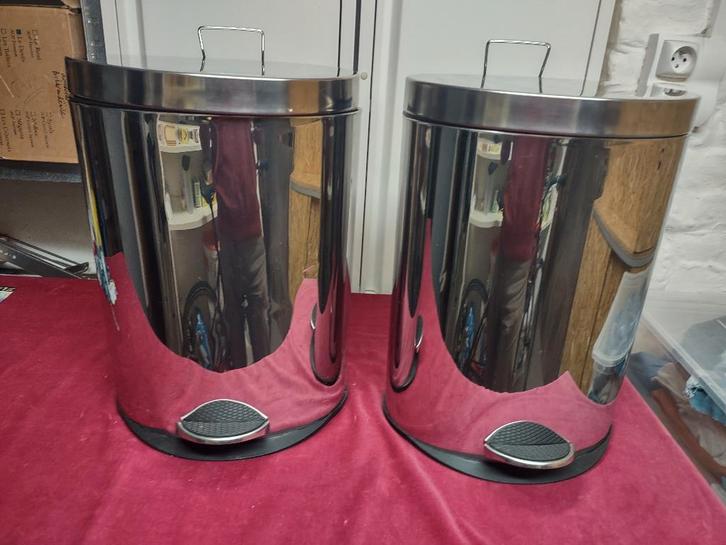 2 poubelles pression, acier inoxydable, seau intérieur, Maison & Meubles, Accessoires pour la Maison | Poubelles, Utilisé, Métal