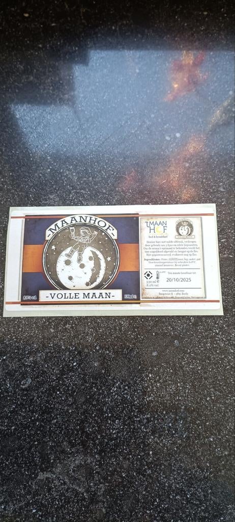 Bieretiket maanhof volle maan Br leysen Herentals, Verzamelen, Biermerken, Ophalen of Verzenden