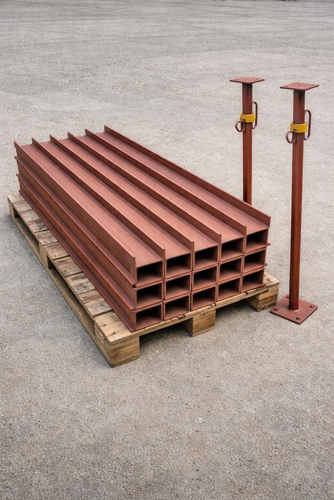 Stalen H-profielen (potrels) H14 – 10 stuks + 2 steunpalen, Jardin & Terrasse, Poteaux, Poutres & Planches, Comme neuf, Enlèvement