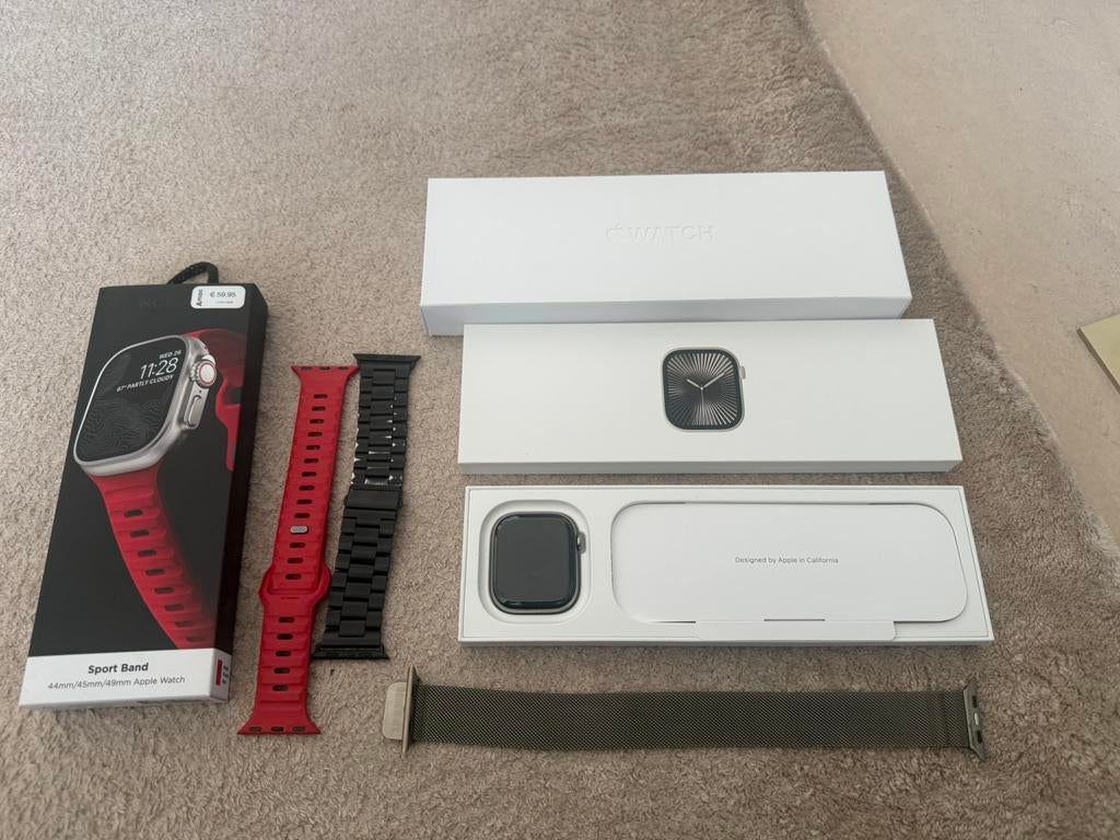 Apple Watch 10 46 mm(GPS Cellular LTE )RVS armband top staat, Étanche, Gris, IOS, Comme neuf