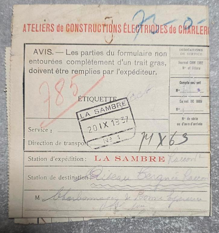 1937+Chemin de fer+Aiseau+Tergnée+La Sambre+Charbonnages, Collections, Trains & Trams, Utilisé, Train, Enlèvement