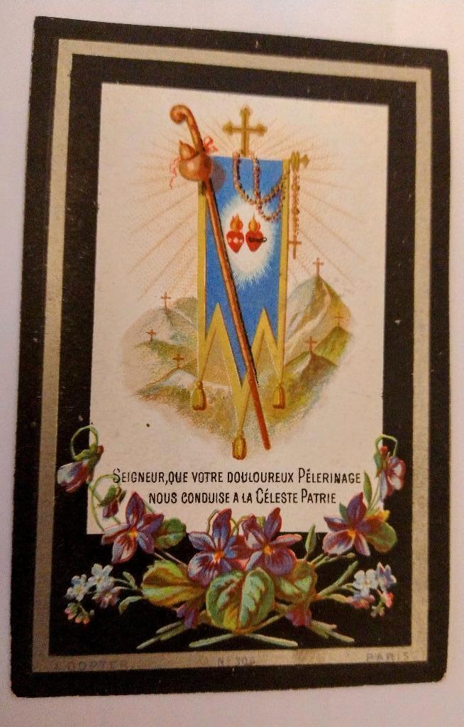 Zeldzaam 19e-eeuws Bidprentje (1875) – Litho Daveluy Brugge, Verzamelen, Bidprentjes en Rouwkaarten, Bidprentje, Ophalen of Verzenden