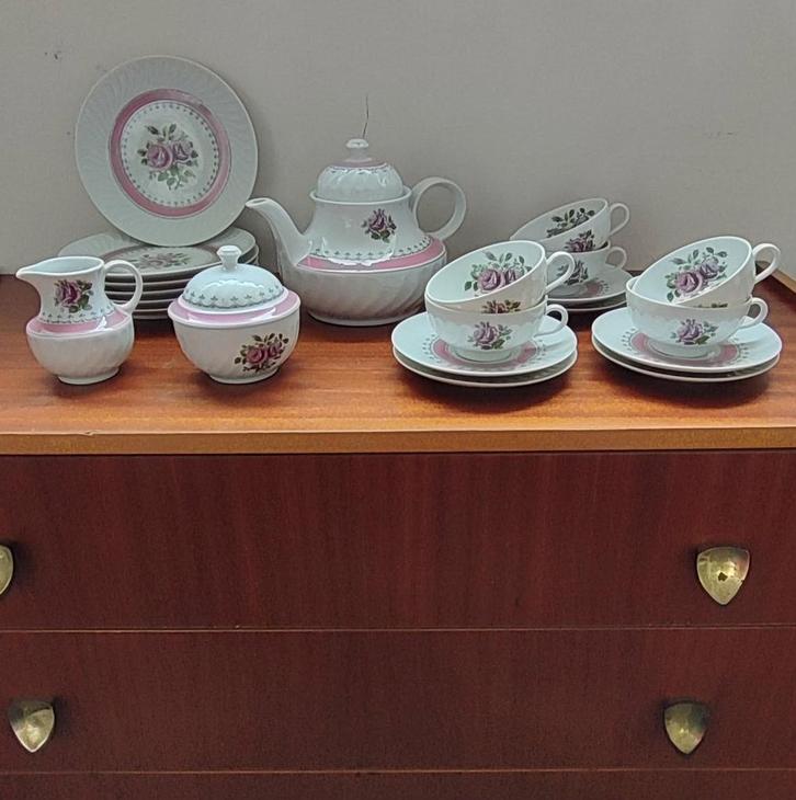 Vintage koffieservies voor 6 personen, Antiek en Kunst, Antiek | Servies compleet, Ophalen of Verzenden