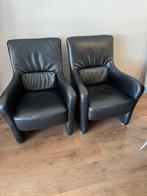 Mooie zwarte lederen fauteuils 2 stuks, 75 à 100 cm, Enlèvement, Utilisé, 50 à 75 cm