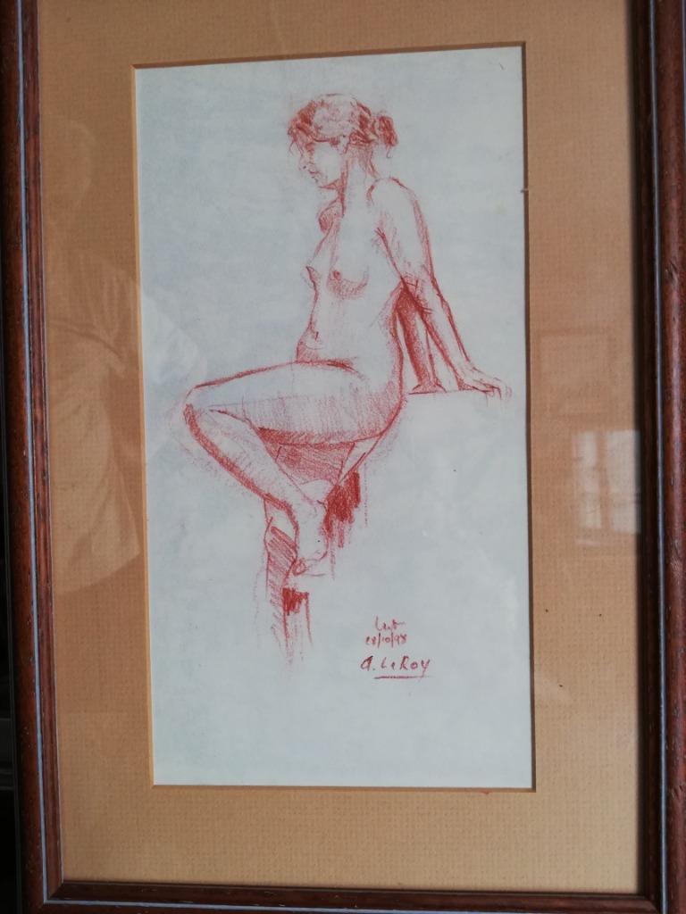 * A. Leroy: potloodtekening: 'Lut', Antiek en Kunst, Kunst | Tekeningen en Fotografie, Ophalen of Verzenden
