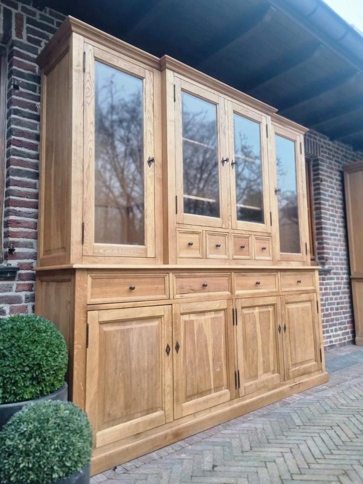 Eiken buffetkast/vitrinekast GRATIS LEVERING, Huis en Inrichting, Kasten | Buffetkasten, Zo goed als nieuw, 200 cm of meer, 200 cm of meer
