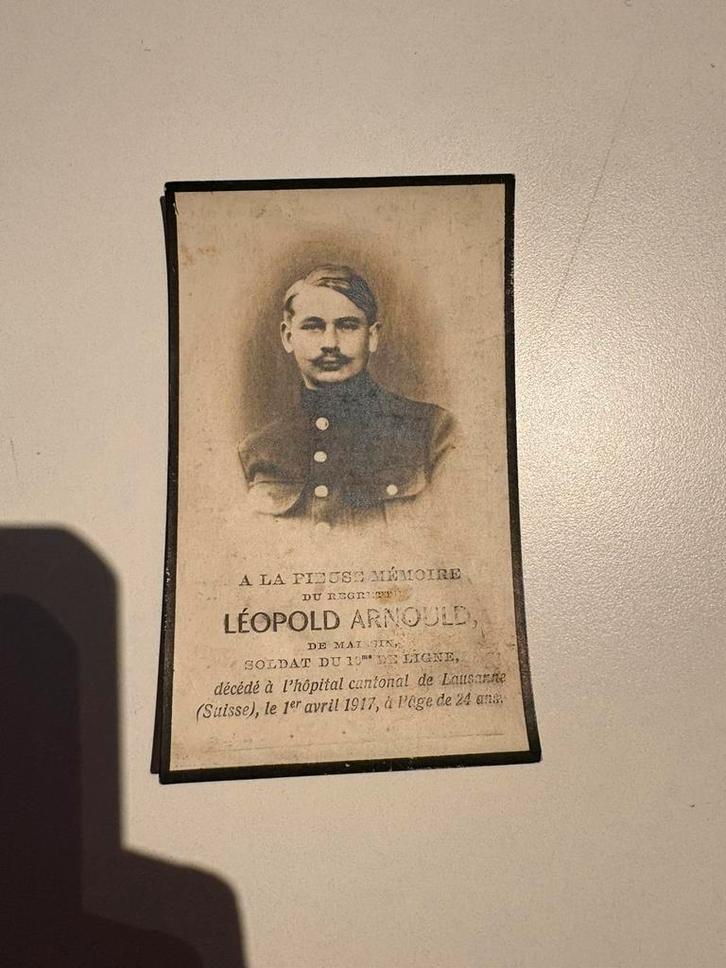 Overlijdensbericht Belgische soldaat WW110Eme de Ligne #7, Verzamelen, Foto's en Prenten, Zo goed als nieuw, Ophalen of Verzenden