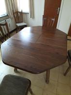 eiken tafel met 6 stoelen met stoffen kussens., Comme neuf, 100 à 150 cm, 100 à 150 cm, Chêne