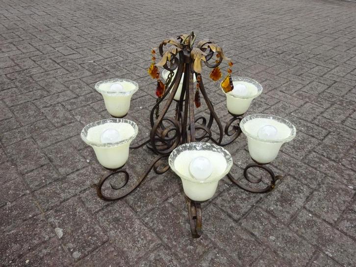 Vintage luster, Huis en Inrichting, Lampen | Hanglampen, Zo goed als nieuw, Glas, Ophalen