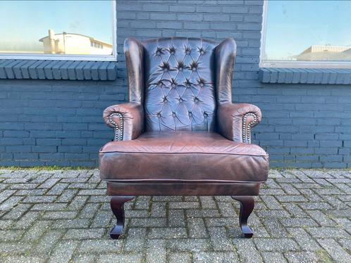 Stoere Chesterfield zetel bruin gevlamd, Antiquités & Art, Antiquités | Meubles | Chaises & Canapés, Enlèvement ou Envoi