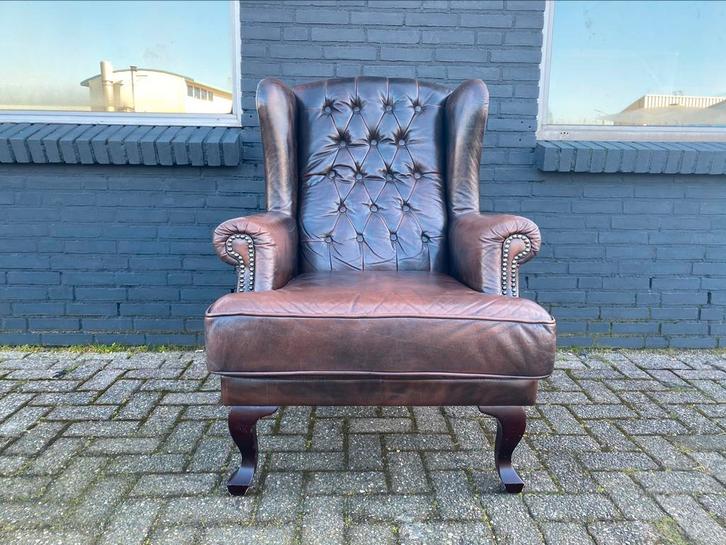 Stoere Chesterfield zetel bruin gevlamd, Antiek en Kunst, Antiek | Meubels | Stoelen en Sofa's, Ophalen of Verzenden