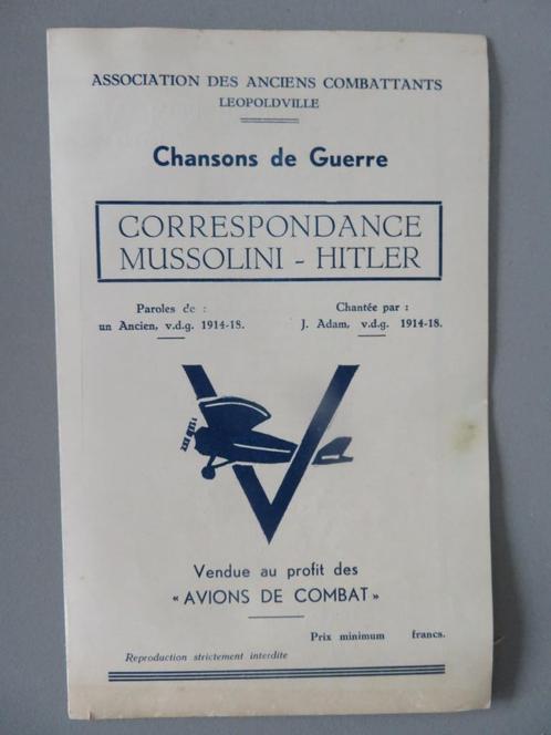 Combattants Leopoldville 1914 - 1918 Muziek Hitler Mussolini, Verzamelen, Militaria | Algemeen, Overige soorten, Foto of Poster