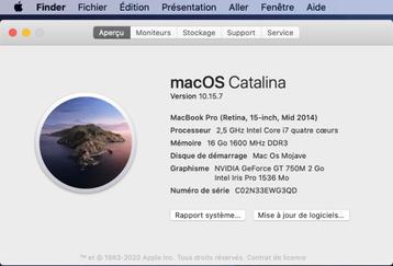 MacBook Pro retina 15 inch, 2.5 GHZ Intel core  4 coeurs  i7