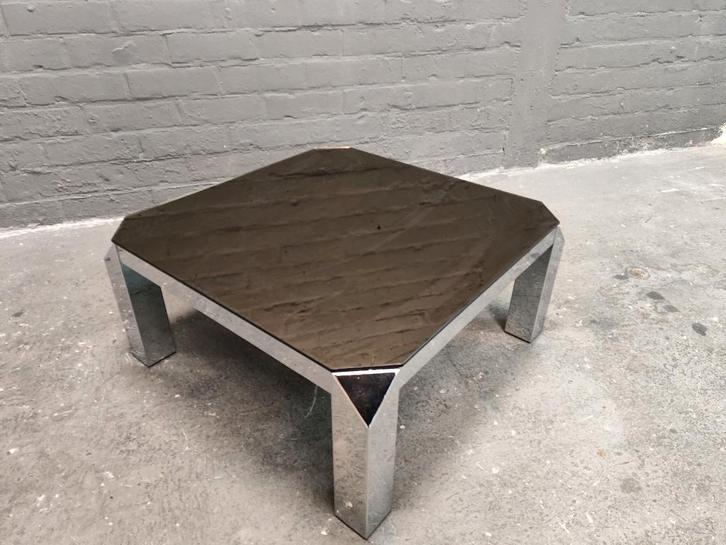 Table basse Belgo Chrom originale en verre miroir 80x80cm, Maison & Meubles, Tables | Tables de salon, Verre, Enlèvement