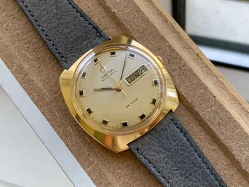 Or Omega 18 carats 1970, Montre-bracelet, Enlèvement ou Envoi, Cuir, Or