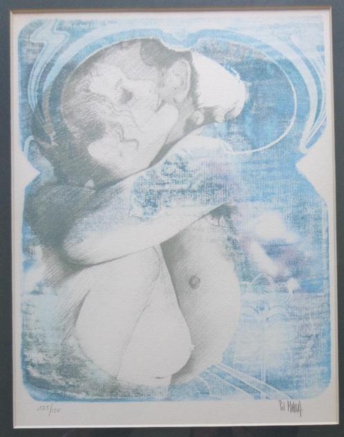 POL MARA / KOPPEL / KLEURLITHO / 49x40cm / KADER / SIG, Antiek en Kunst, Kunst | Litho's en Zeefdrukken, Ophalen of Verzenden