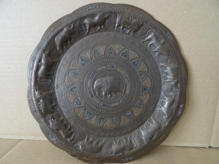 Koperen wandbord kalender Sri Lanka wandbord sierbord 25cm, Antiek en Kunst, Kunst | Niet-Westerse kunst, Ophalen of Verzenden