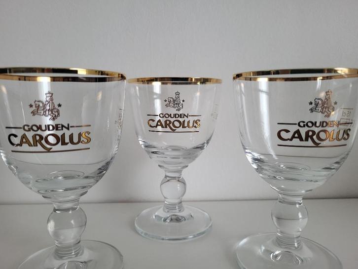 3x gouden carolus degustatieglas op voet 15 cl gouden rand, Verzamelen, Glas en Drinkglazen, Nieuw, Bierglas, Ophalen of Verzenden