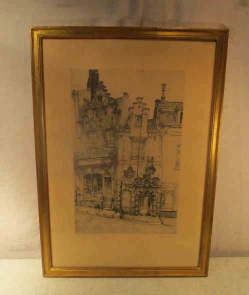 Mooi Oude Ets 'Estrille Bruxelles' - Naeyaert - 61x43, Antiek en Kunst, Kunst | Etsen en Gravures, Ophalen of Verzenden