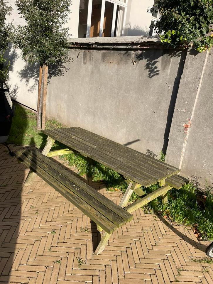 GRATIS twee houten picknicktafels, Tuin en Terras, Picknicktafels, Gebruikt, Rechthoekig, Hout, Ophalen