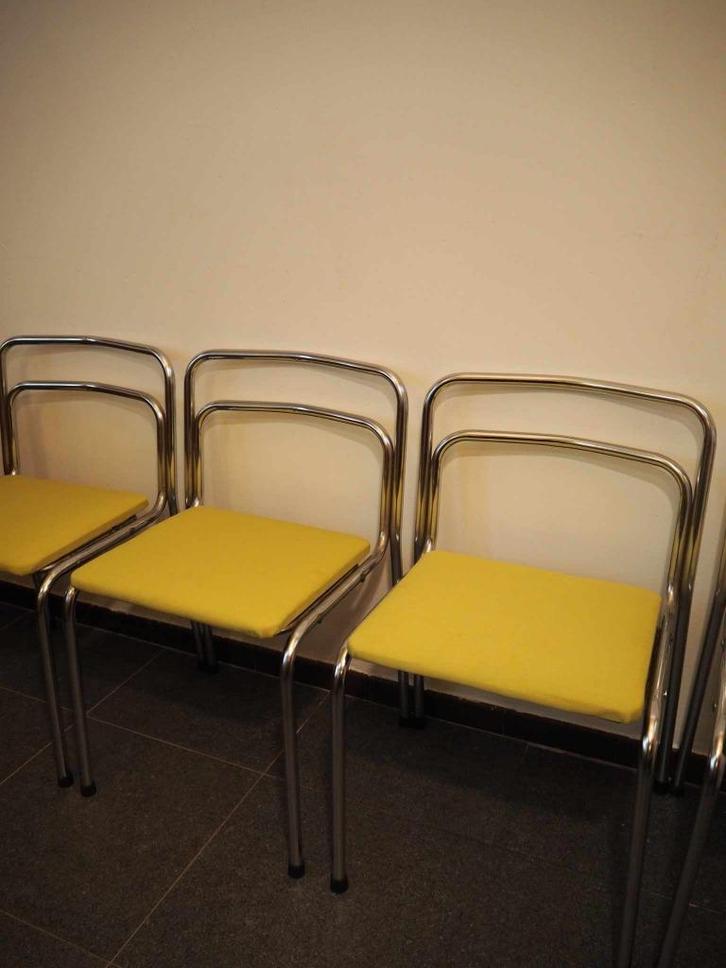 Iconische chroom stoelen set, 1970s, Huis en Inrichting, Stoelen, Gebruikt, Metaal, Stof, Overige kleuren, Ophalen