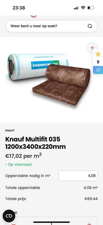 Glaswol knauf  beschikbaar voor biedingen