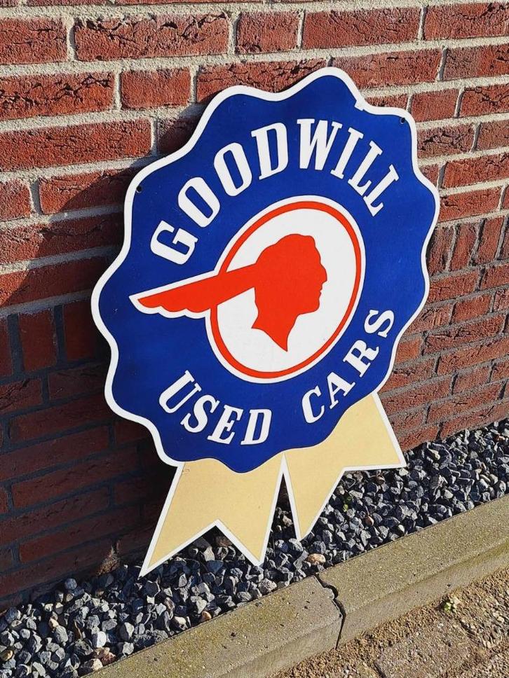 Tof en groot decoratief emaille bord Goodwill Used Cars., Verzamelen, Merken en Reclamevoorwerpen, Gebruikt, Reclamebord, Ophalen of Verzenden