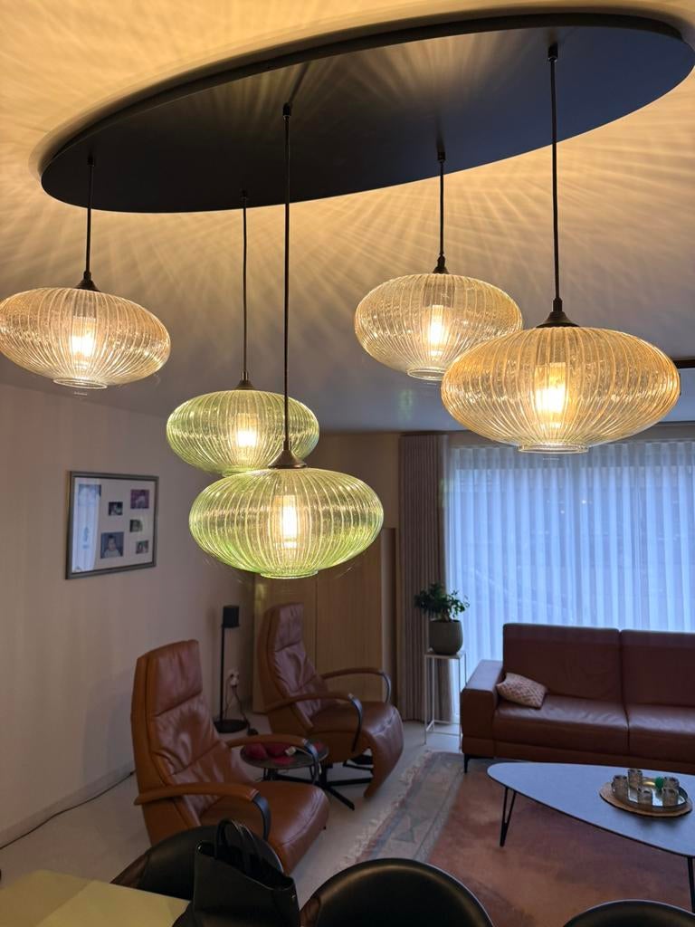Woonkamer verlichting, Huis en Inrichting, Lampen | Hanglampen, Zo goed als nieuw, Glas, Ophalen